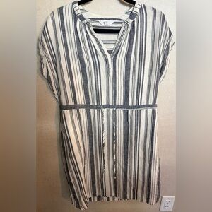 Time and Tru Navy and White Striped Linen-Blend Dress
